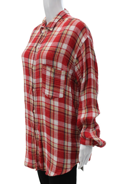 CP Shades Womens Red Cotton Collared Button Up Tunic Long Sleeve Size L