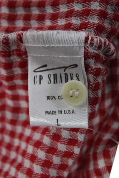 CP Shades Womens Red Cotton Collared Button Up Tunic Long Sleeve Size L
