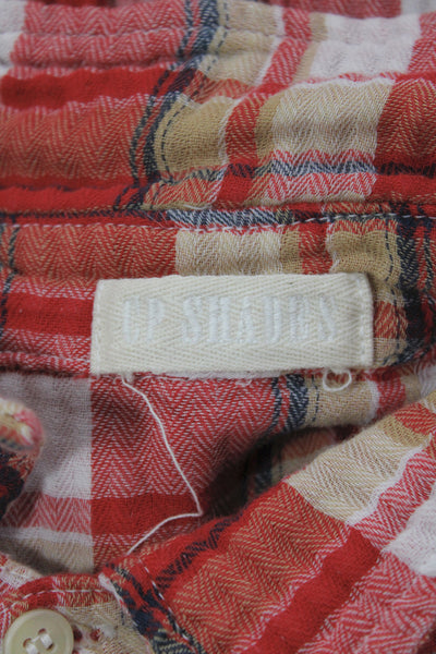 CP Shades Womens Red Cotton Collared Button Up Tunic Long Sleeve Size L