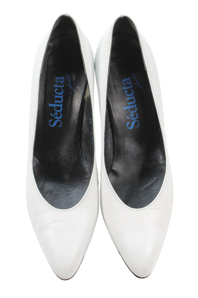 Seducta Womens Leather Pointed Toe Heels Pumps White Size 8.5