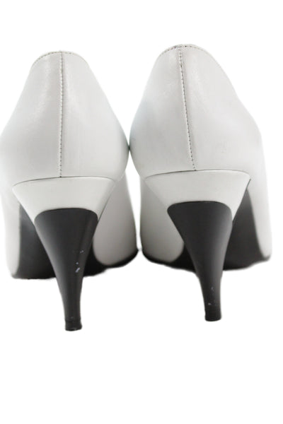 Seducta Womens Leather Pointed Toe Heels Pumps White Size 8.5