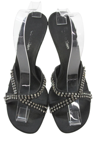 Calvin Klein Womens Embellished Slide On Sandals Black Size 8M