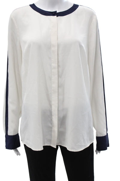 J Crew Women Basic Colorblock Round Neck Long Sleeve Blouse White Size 12