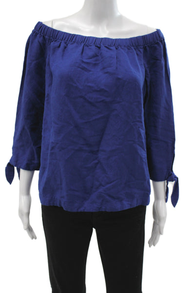 Karen Millen Women Blue Off Shoulder Basic Blouse 3/4 Sleeve Size 8