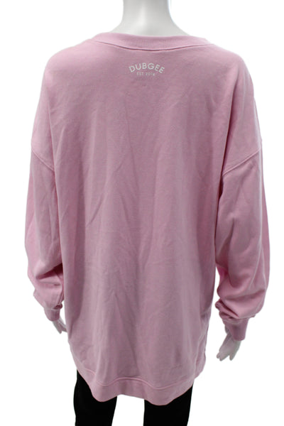 Dubgee Womens Pink Pullover Sweatshirt Crew Neck Long Sleeve Size M