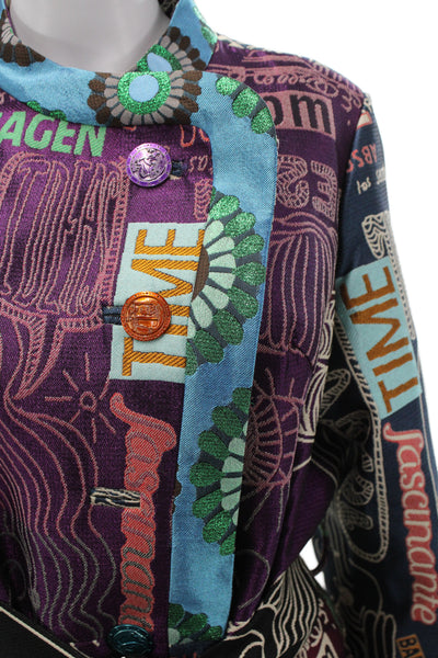Desigual Womens Trench Coat Multicolor Geometric Button Polyester Size 46