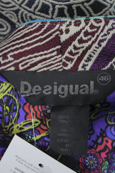 Desigual Womens Trench Coat Multicolor Geometric Button Polyester Size 46