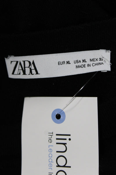 Zara Women Pullover Black Short Sleeve Crew Neck Size XL