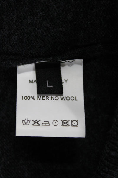 Le Lion Womens Merino Wool Gray Crew Neck Pullover Long Sleeve Dog Size M