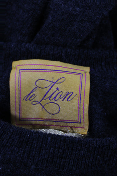 Le Lion Womens Merino Wool Gray Crew Neck Pullover Long Sleeve Dog Size M