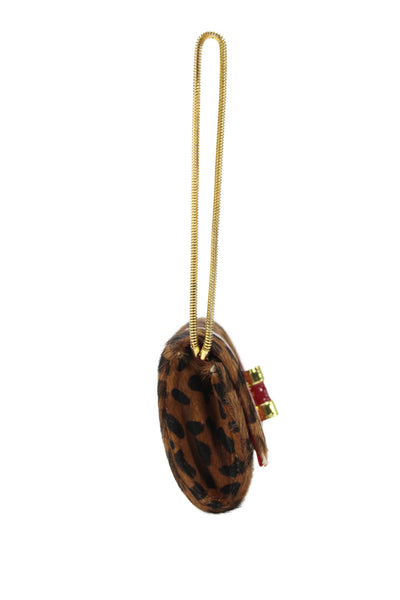 Tarah Smith Womens Pony Hair Leopard Print Clutch Handbag Brown