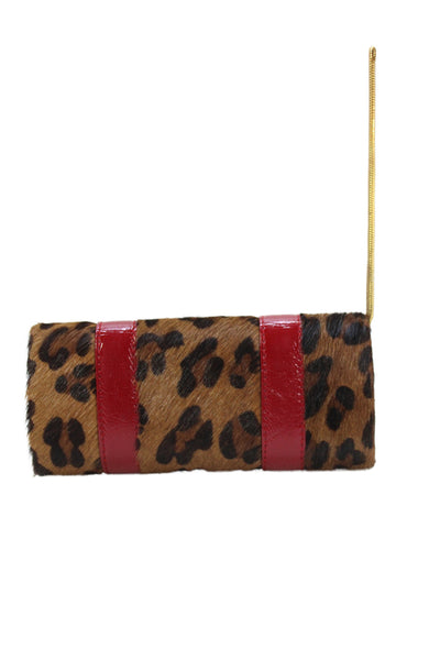 Tarah Smith Womens Pony Hair Leopard Print Clutch Handbag Brown