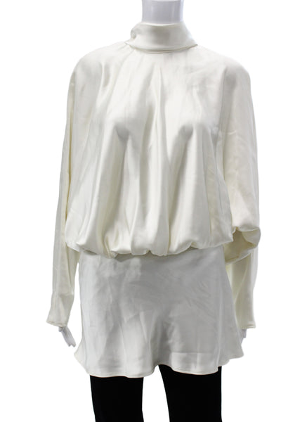 Zara Women Ivory High Neck Tunic Blouse Long Sleeve Tie Polyester Size XS