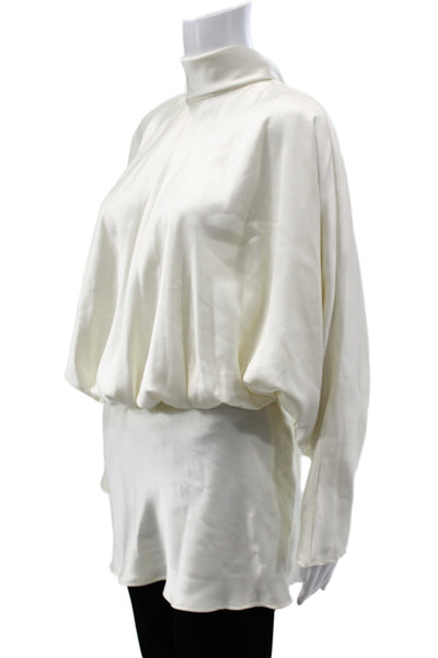 Zara Women Ivory High Neck Tunic Blouse Long Sleeve Tie Polyester Size XS