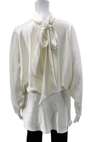 Zara Women Ivory High Neck Tunic Blouse Long Sleeve Tie Polyester Size XS