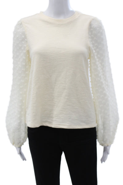 Maeve Anthropologie Womens Basic Ivory Crew Neck Long Sleeve Blouse Size XS