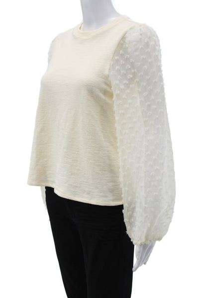 Maeve Anthropologie Womens Basic Ivory Crew Neck Long Sleeve Blouse Size XS