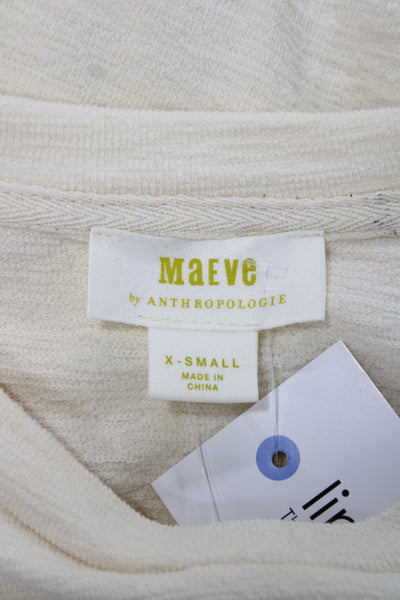 Maeve Anthropologie Womens Basic Ivory Crew Neck Long Sleeve Blouse Size XS