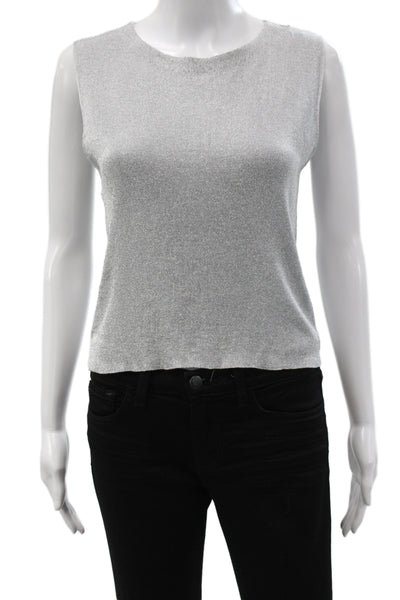Zara Women Basic Silver Metallic Round Neck Tank Size S