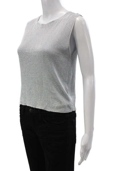 Zara Women Basic Silver Metallic Round Neck Tank Size S