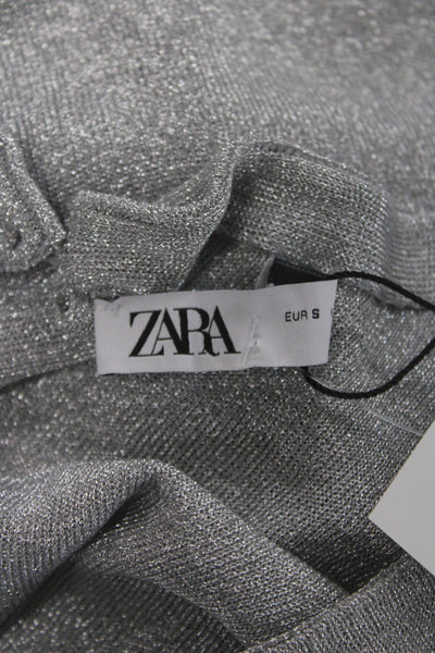 Zara Women Basic Silver Metallic Round Neck Tank Size S