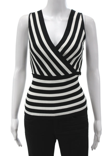 Parker Womens Basic Striped V-Neck Sleeveless Tank Black Rayon Size XS