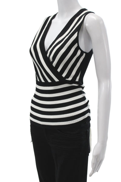 Parker Womens Basic Striped V-Neck Sleeveless Tank Black Rayon Size XS