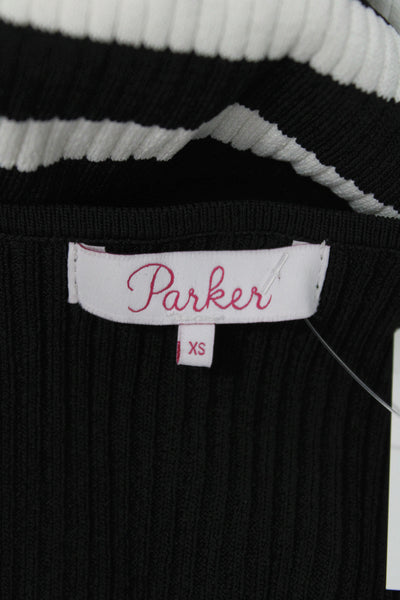 Parker Womens Basic Striped V-Neck Sleeveless Tank Black Rayon Size XS