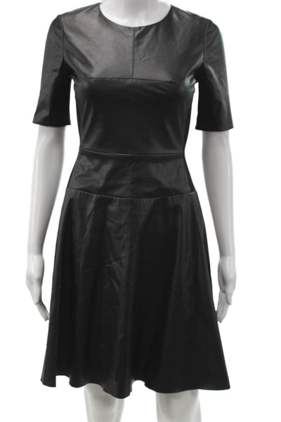 BCBGMAXAZRIA Women Fit & Flare Black Short Sleeve Round Neck Dress Size 2