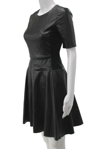 BCBGMAXAZRIA Women Fit & Flare Black Short Sleeve Round Neck Dress Size 2