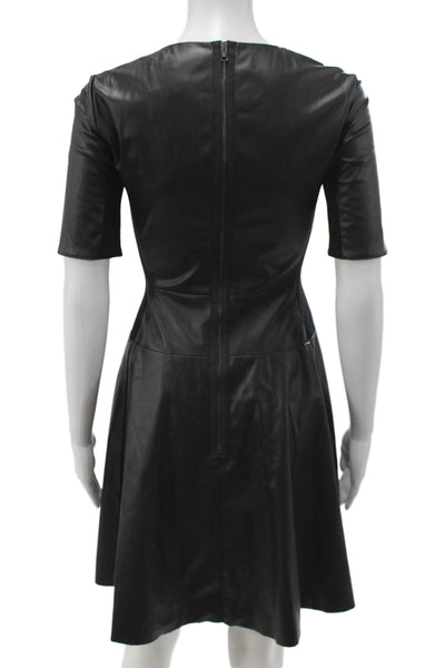 BCBGMAXAZRIA Women Fit & Flare Black Short Sleeve Round Neck Dress Size 2