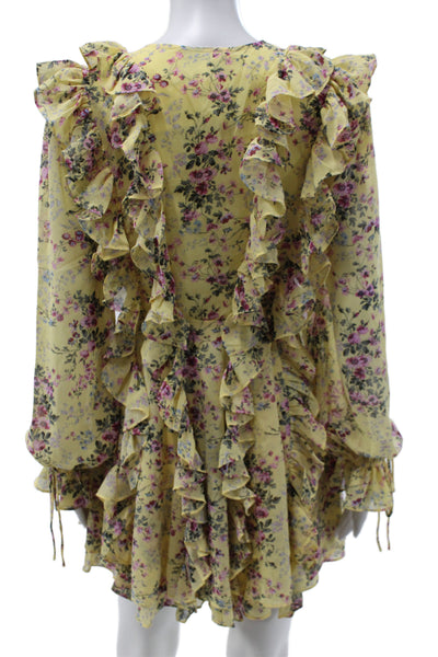 Endless Rose Womens Yellow Floral V Neck Long Sleeve Mini Dress Size XS