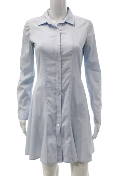 Theory Womens Collared Shirt Dress Blue Button Long Sleeve Short Size 2