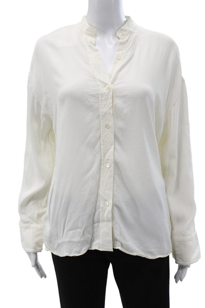 Helmut Lang Women White Collared Long Sleeve Viscose Basic Blouse Size S