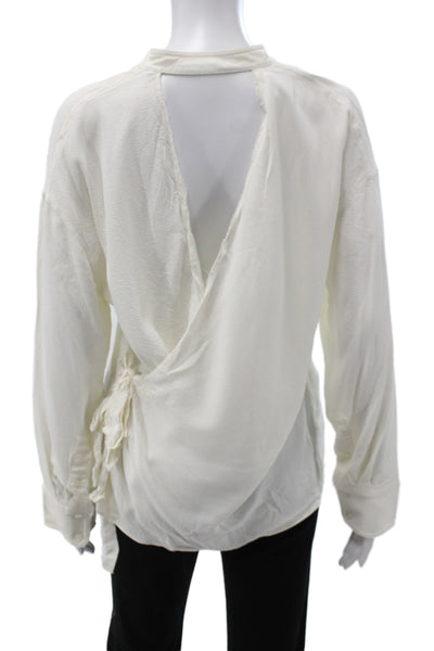 Helmut Lang Women White Collared Long Sleeve Viscose Basic Blouse Size S
