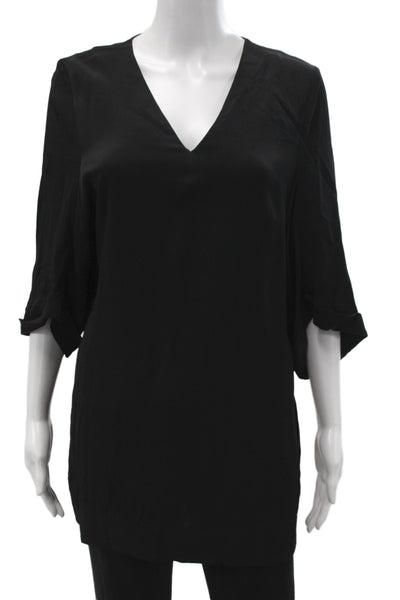 COS Womens Tunic Blouse Black V-Neck 3/4 Sleeve Rayon Size 4