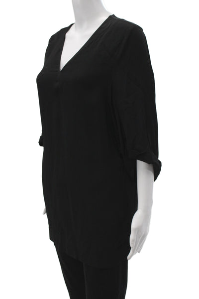 COS Womens Tunic Blouse Black V-Neck 3/4 Sleeve Rayon Size 4