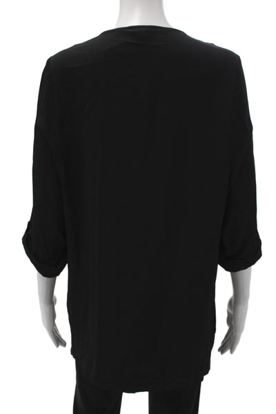 COS Womens Tunic Blouse Black V-Neck 3/4 Sleeve Rayon Size 4