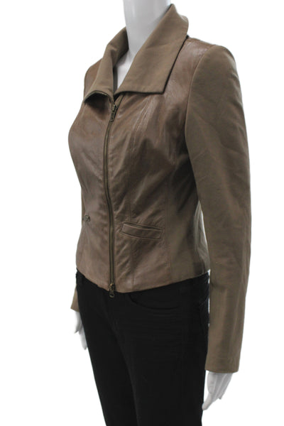 Emil Rutenberg Collection Women Biker Leather Jacket Brown Zip Size 4