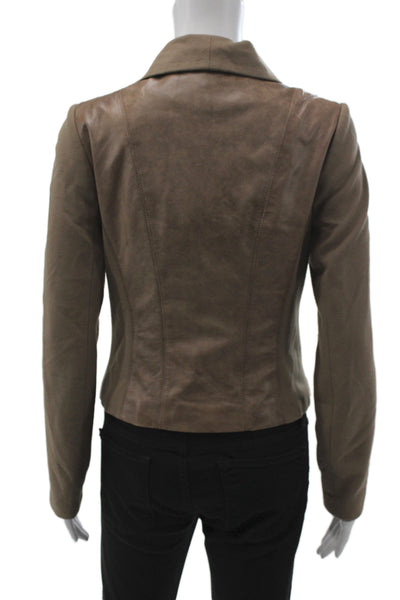Emil Rutenberg Collection Women Biker Leather Jacket Brown Zip Size 4