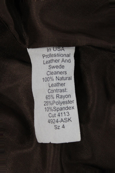 Emil Rutenberg Collection Women Biker Leather Jacket Brown Zip Size 4