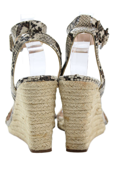 Zara Womens Leather Snake Skin Ankle Strip Wedge Heels Beige Size 7