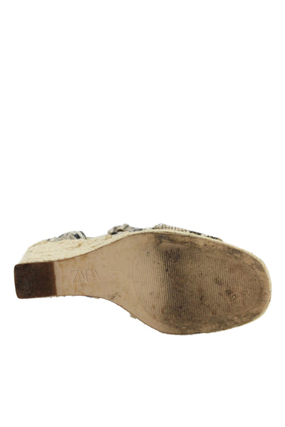 Zara Womens Leather Snake Skin Ankle Strip Wedge Heels Beige Size 7