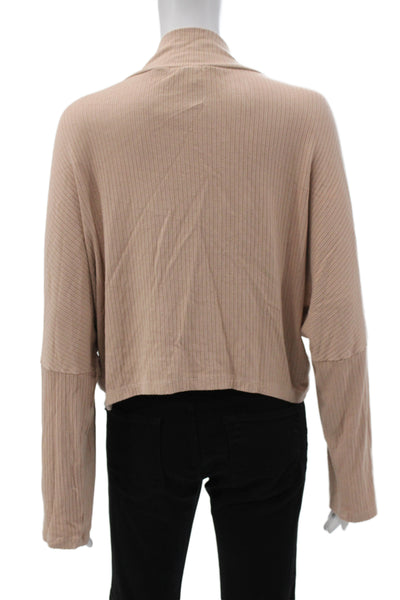 LNA Women Cropped V-Neck Long Sleeve Beige Viscose Blouse Size S