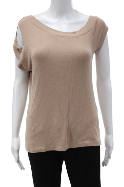 LNA Womens Basic Beige Scoop Neck Short Sleeve T-Shirt Size S