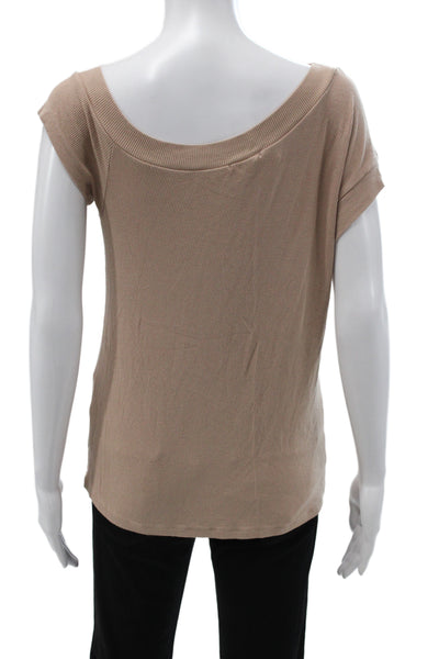 LNA Womens Basic Beige Scoop Neck Short Sleeve T-Shirt Size S