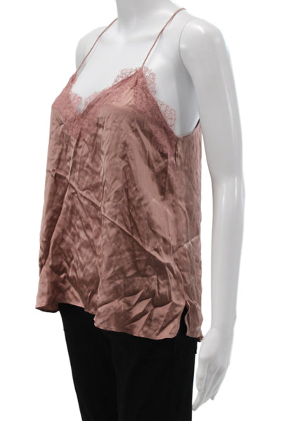 Cami NYC Women Silk Lace V-Neck Spaghetti Strap Camisole Brown Size S