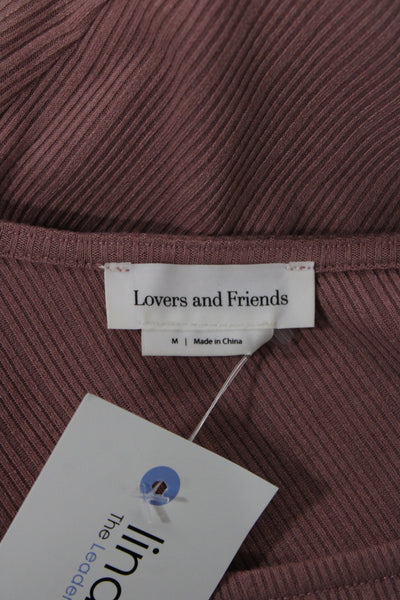 Lovers + Friends Womens Cropped One Shoulder Ribbed Blouse Long Sleeve Size M