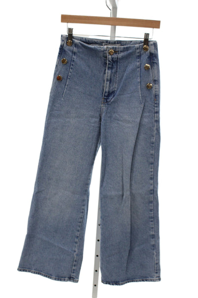 Zara Womens Wide-Leg Jeans Blue 100% Cotton Mid Rise Inseam 25 Size 4