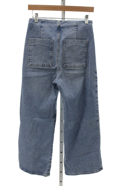 Zara Womens Wide-Leg Jeans Blue 100% Cotton Mid Rise Inseam 25 Size 4